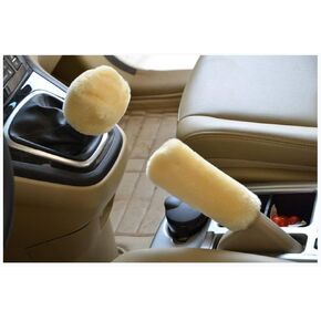 2Pcs Set Soft Fluffy Auto Gear Shift Knob Cover Handbrake Grip Cover/Pink