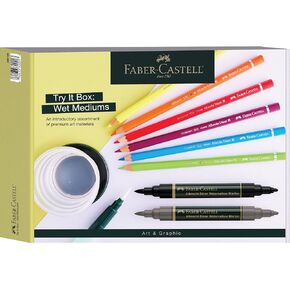 Faber-Castell Try It Box: Dry Mediums - 17 Piece Sketching Drawing Art Set with featuring Colored Pencils, Graphite Pencils, Charcoal Pencils, Pitt Artist Pen and Art Tools