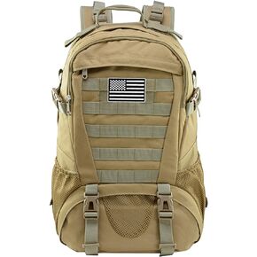 Tactical Backpack for Men Military Molle Bag Hiking Day Pack 27L Army Waterproof EDC Rucksack with USA Flag Patch (Black)