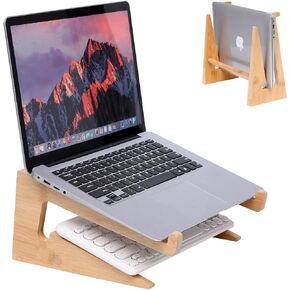 Wooden Laptop Stand,Wooden Vertical Laptop Stand for Desk,Bamboo Laptop Stand Compatible with MacBook Air Pro/Dell XPS/Surface pro/HP/Pixelbook/Lenovo,More Laptops13-18.6inch