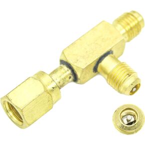 Quick Coupler Tee Adapter, 1/4 Inch Tee Adapter C/w Valve Core, Fits for Gauge Deep Vacuum Pump Manifold, Connector to Hook Up A Vacuum Gauge/Micron Gauge