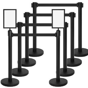 12 Pcs Crowd Control Stanchions Set and Stanchion Post Sign Holders Crowd Control Barrier with 8.2 ft Retractable Belt Easy to Assemble Line Dividers Queue Ropes and Poles (Red)