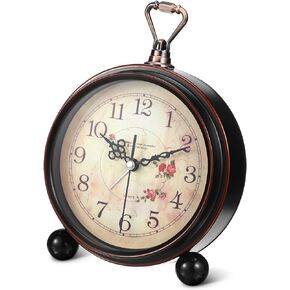 BESPORTBLE Vintage Style Alarm Clock Silent Antique Retro Table Clock Decorative Quiet Non-Ticking Clock Classic Retro Clock Desk Alarm Clock(Without Battery)