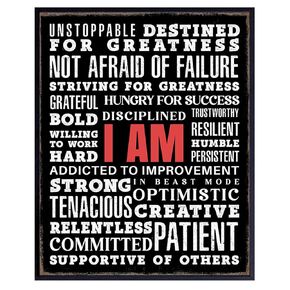 I Am Motivational Wall Art - positive Affirmations Man cave Wall Decor - Inspirational Quotes Wall Decor for Men - Home Office Encouraging Gifts - Workplace Success Wall Art - Inspiring Wall Art