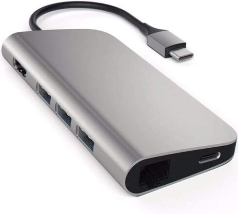 Satechi Aluminum Multi-Port Adapter 4K HDMI, USB-C Pass Through, Gigabit Ethernet, SD/Micro Card Readers, USB 3.0 - Compatible with 2022 MacBook Pro/Air M2, 2020 MacBook Pro/Air M1 (Silver) in Saudi Arabia