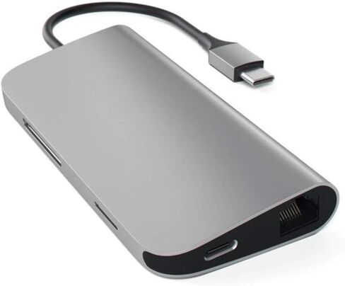 Satechi Aluminum Multi-Port Adapter 4K HDMI, USB-C Pass Through, Gigabit Ethernet, SD/Micro Card Readers, USB 3.0 - Compatible with 2022 MacBook Pro/Air M2, 2020 MacBook Pro/Air M1 (Silver) in Saudi Arabia