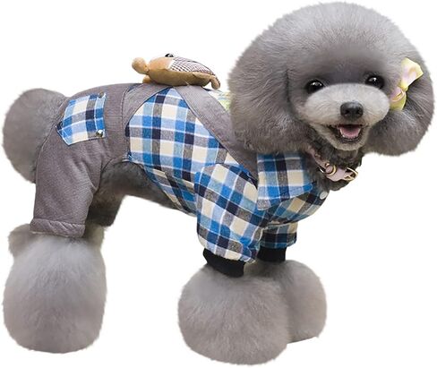معطف الكلب معطف الطقس البارد سترة مقاومة للرياح الصوف الدافئ سترة الكلب الشتاء ملابس سميكة الشتاء سميكة الدب منقوشة قميص معطف الكلب للكلاب الصغيرة المتوسطة القط الأزرق M in Kuwait