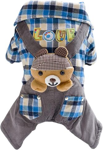 معطف الكلب معطف الطقس البارد سترة مقاومة للرياح الصوف الدافئ سترة الكلب الشتاء ملابس سميكة الشتاء سميكة الدب منقوشة قميص معطف الكلب للكلاب الصغيرة المتوسطة القط الأزرق M in Kuwait