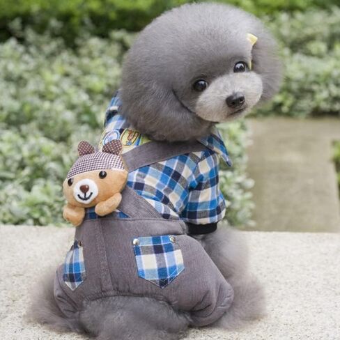 معطف الكلب معطف الطقس البارد سترة مقاومة للرياح الصوف الدافئ سترة الكلب الشتاء ملابس سميكة الشتاء سميكة الدب منقوشة قميص معطف الكلب للكلاب الصغيرة المتوسطة القط الأزرق M in Kuwait