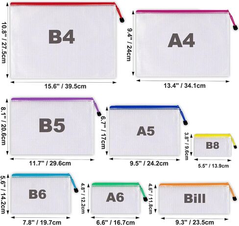 30pcs Mesh Zipper Pouch (8 Size, 8 Colors), Waterproof Zipper Bags with Labels, Durable Document Pouches, Multipurpose for School and Office Supplies, Travel and Home Storage in Saudi Arabia