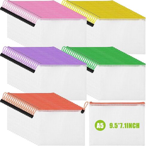 Fainne 100 Pcs Mesh Zipper Pouch, A5 Waterproof Plastic Pouches, 7.1" x 9.5" Travel Pouch Storage Bags with Zipper PVC Pouches Multipurpose Document Bags for Classroom Office Home (Bright Colors) in Saudi Arabia
