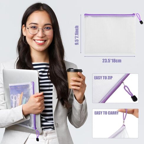 Fainne 100 Pcs Mesh Zipper Pouch, A5 Waterproof Plastic Pouches, 7.1" x 9.5" Travel Pouch Storage Bags with Zipper PVC Pouches Multipurpose Document Bags for Classroom Office Home (Bright Colors) in Saudi Arabia