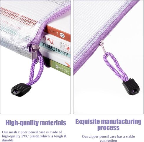 Fainne 100 Pcs Mesh Zipper Pouch, A5 Waterproof Plastic Pouches, 7.1" x 9.5" Travel Pouch Storage Bags with Zipper PVC Pouches Multipurpose Document Bags for Classroom Office Home (Bright Colors) in Saudi Arabia