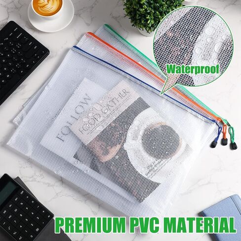 Fainne 100 Pcs Mesh Zipper Pouch, A5 Waterproof Plastic Pouches, 7.1" x 9.5" Travel Pouch Storage Bags with Zipper PVC Pouches Multipurpose Document Bags for Classroom Office Home (Bright Colors) in Saudi Arabia