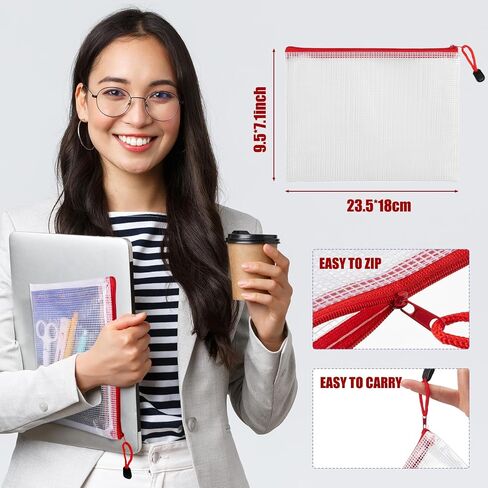 Fainne 100 Pcs Mesh Zipper Pouch, A5 Waterproof Plastic Pouches, 7.1" x 9.5" Travel Pouch Storage Bags with Zipper PVC Pouches Multipurpose Document Bags for Classroom Office Home (Bright Colors) in Saudi Arabia
