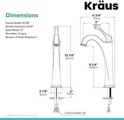 صنبور الحمام Kraus KVF-1200SFS Arlo، مصنوع من الفولاذ المقاوم للصدأ بدون بقع in Kuwait