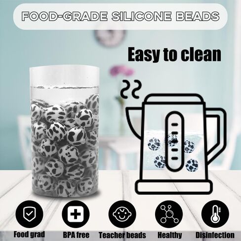 50 PCS Cow Print Silicone Beads 15mm Bulk, Printed Loose Rubber Round Focal Bead for Keychain Pens Necklace Bracelet Lanyard Making in Saudi Arabia
