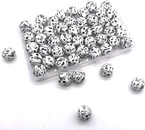 50 PCS Cow Print Silicone Beads 15mm Bulk, Printed Loose Rubber Round Focal Bead for Keychain Pens Necklace Bracelet Lanyard Making in Saudi Arabia