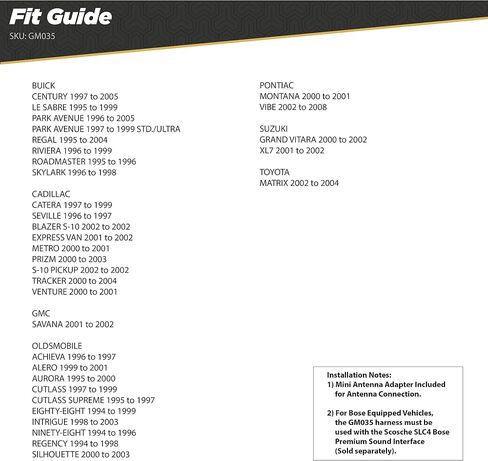 Scosche Compatible with Select 1994-08 GM Vehicles Wire Harness and Antenna Adapter GM035 in Saudi Arabia