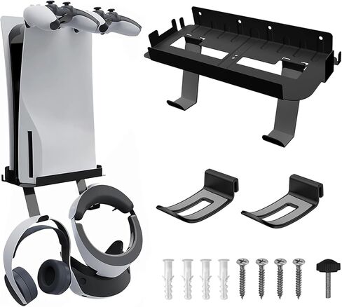 yoxxzus PS5 Wall Mount Kit Compatible with PS5 Digital/Disc Edition, With Hooks to Store VR Glasses, Headset, PS5 Controllers in Saudi Arabia