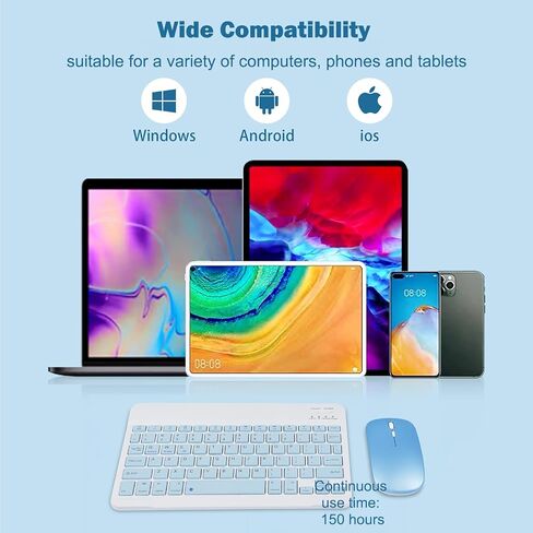 Wireless Bluetooth Keyboard and Mouse Mice Set Dual Rechargeable (Blue) in Kuwait