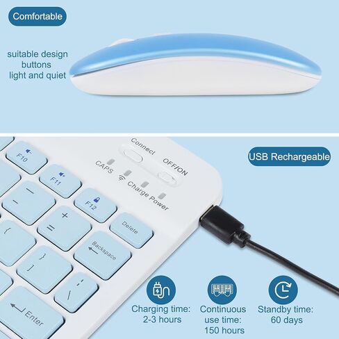 Wireless Bluetooth Keyboard and Mouse Mice Set Dual Rechargeable (Blue) in Kuwait