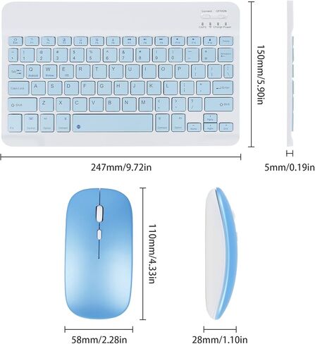 Wireless Bluetooth Keyboard and Mouse Mice Set Dual Rechargeable (Blue) in Kuwait