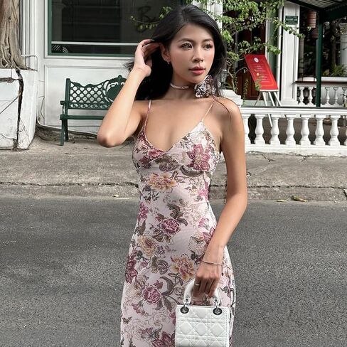 Women's Floral Bodycon Maxi Dress Spaghetti Strap Sexy Long Dress 2024 Summer Backless Wedding Guest Cocktail Dress in Saudi Arabia