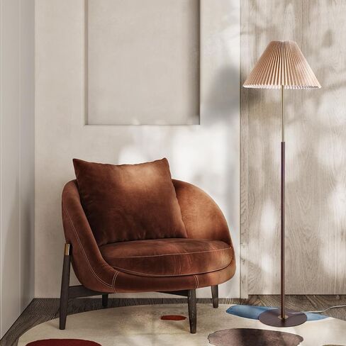 Pleated Floor Lamp, Wood Grain Farmhouse Floor Lamp with Pleated Shape, Vintage Floor Lamp Standing Lamp Tall Lamp for Living Room, Office, Bedroom, Reading in Saudi Arabia