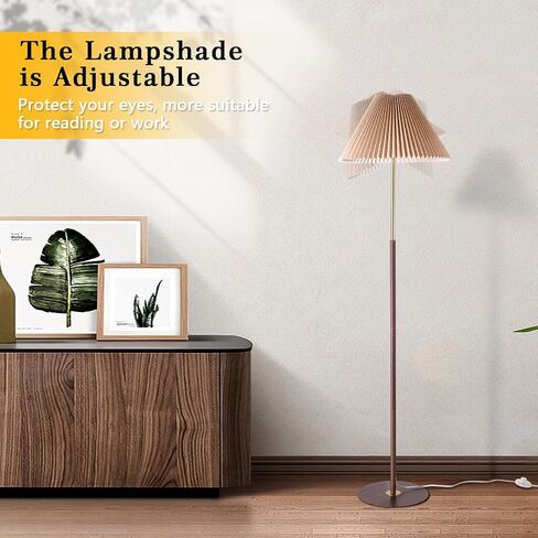 Pleated Floor Lamp, Wood Grain Farmhouse Floor Lamp with Pleated Shape, Vintage Floor Lamp Standing Lamp Tall Lamp for Living Room, Office, Bedroom, Reading in Saudi Arabia