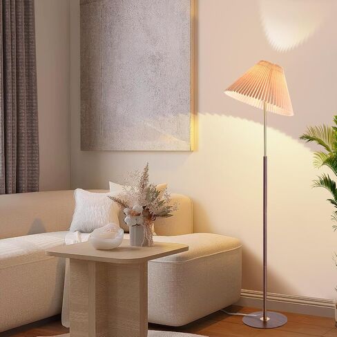 Pleated Floor Lamp, Wood Grain Farmhouse Floor Lamp with Pleated Shape, Vintage Floor Lamp Standing Lamp Tall Lamp for Living Room, Office, Bedroom, Reading in Saudi Arabia