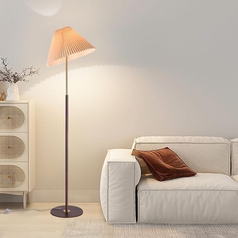Pleated Floor Lamp, Wood Grain Farmhouse Floor Lamp with Pleated Shape, Vintage Floor Lamp Standing Lamp Tall Lamp for Living Room, Office, Bedroom, Reading in Saudi Arabia