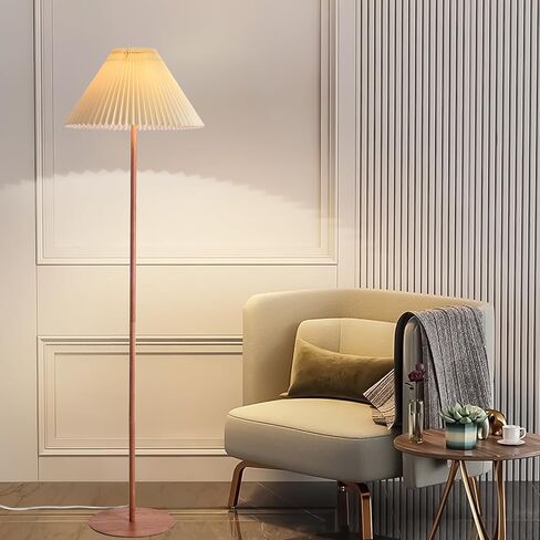 Pleated Floor Lamp, Wood Grain Farmhouse Floor Lamp with Pleated Shape, Vintage Floor Lamp Standing Lamp Tall Lamp for Living Room, Office, Bedroom, Reading in Saudi Arabia