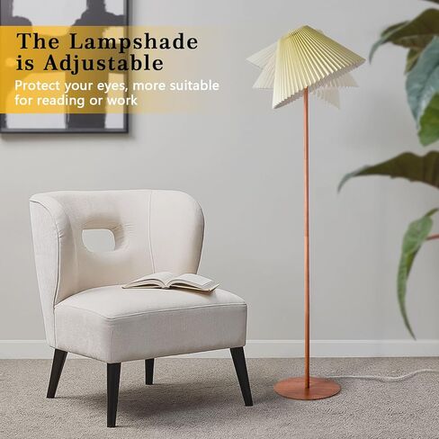 Pleated Floor Lamp, Wood Grain Farmhouse Floor Lamp with Pleated Shape, Vintage Floor Lamp Standing Lamp Tall Lamp for Living Room, Office, Bedroom, Reading in Saudi Arabia
