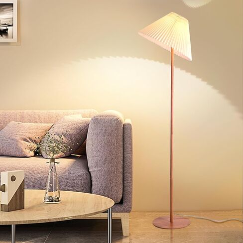 Pleated Floor Lamp, Wood Grain Farmhouse Floor Lamp with Pleated Shape, Vintage Floor Lamp Standing Lamp Tall Lamp for Living Room, Office, Bedroom, Reading in Saudi Arabia