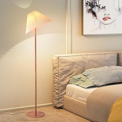 Pleated Floor Lamp, Wood Grain Farmhouse Floor Lamp with Pleated Shape, Vintage Floor Lamp Standing Lamp Tall Lamp for Living Room, Office, Bedroom, Reading in Saudi Arabia