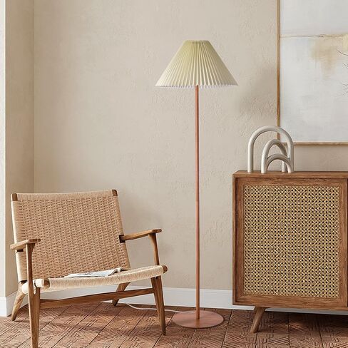 Pleated Floor Lamp, Wood Grain Farmhouse Floor Lamp with Pleated Shape, Vintage Floor Lamp Standing Lamp Tall Lamp for Living Room, Office, Bedroom, Reading in Saudi Arabia