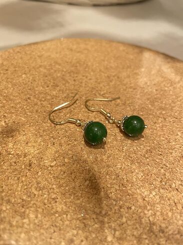 أقراط اليشم الأصلية من Neicoo - مملوءة بالذهب عيار 14 قيراط - تجلب الحظ السعيد - الحماية - طاقة الحظ - هدية للأم والزوجة - هدية لعيد الأم - تصميم فريد - أقراط مصنوعة يدويًا in Kuwait