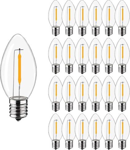 C7 Christmas Replacement LED Light Bulbs, E12 Chandelier Base LED Night Bulbs, 5W 6W 7W Incandescent Equivalent, Warm White 2200K, Clear Plastic Bulbs for Christmas String Light - 25 Pack in Saudi Arabia