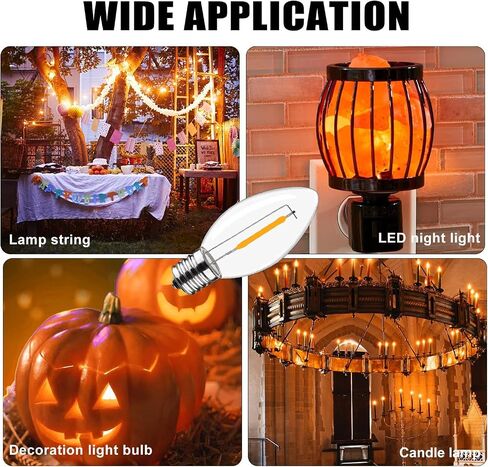 C7 Christmas Replacement LED Light Bulbs, E12 Chandelier Base LED Night Bulbs, 5W 6W 7W Incandescent Equivalent, Warm White 2200K, Clear Plastic Bulbs for Christmas String Light - 25 Pack in Saudi Arabia