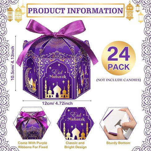 24 Pieces Eid Mubarak Boxes Ramadan Cupcake Paper Candy Boxes Ramadan Mubarak Paper Favor Boxes Muslim Goody Gift Decorations for Ramadan Muslim Eid Al Fitr Party Supplies (Black) in Saudi Arabia