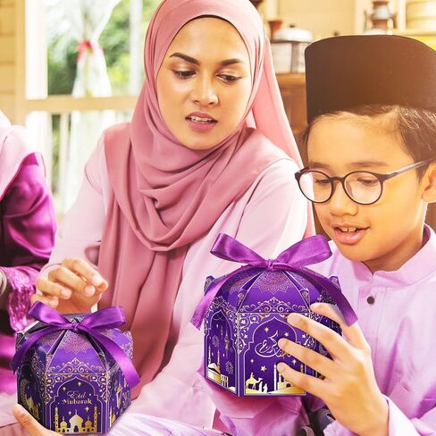 24 Pieces Eid Mubarak Boxes Ramadan Cupcake Paper Candy Boxes Ramadan Mubarak Paper Favor Boxes Muslim Goody Gift Decorations for Ramadan Muslim Eid Al Fitr Party Supplies (Black) in Saudi Arabia