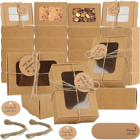 YAYODS 100 Pack Soap Boxes for Homemade 3.33" x 2.35" x 1.18" Small Soap Boxes Packaging Kraft Soap Box with Window Mini Kraft Paper Gift Boxes for Homemade Soap, Bakery, Candy, Cookies in Saudi Arabia
