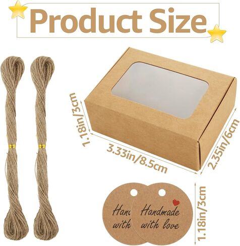 YAYODS 100 Pack Soap Boxes for Homemade 3.33" x 2.35" x 1.18" Small Soap Boxes Packaging Kraft Soap Box with Window Mini Kraft Paper Gift Boxes for Homemade Soap, Bakery, Candy, Cookies in Saudi Arabia