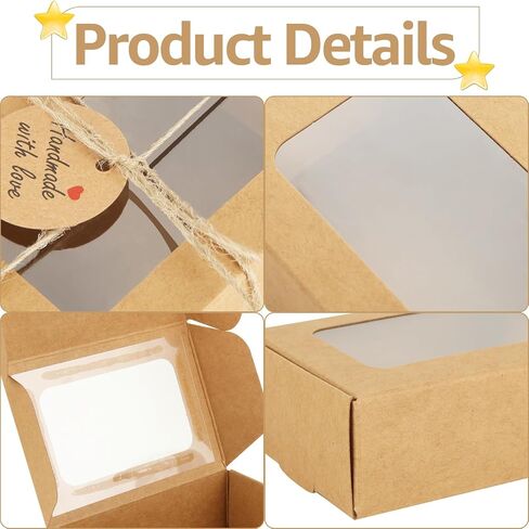 YAYODS 100 Pack Soap Boxes for Homemade 3.33" x 2.35" x 1.18" Small Soap Boxes Packaging Kraft Soap Box with Window Mini Kraft Paper Gift Boxes for Homemade Soap, Bakery, Candy, Cookies in Saudi Arabia