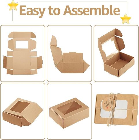 YAYODS 100 Pack Soap Boxes for Homemade 3.33" x 2.35" x 1.18" Small Soap Boxes Packaging Kraft Soap Box with Window Mini Kraft Paper Gift Boxes for Homemade Soap, Bakery, Candy, Cookies in Saudi Arabia