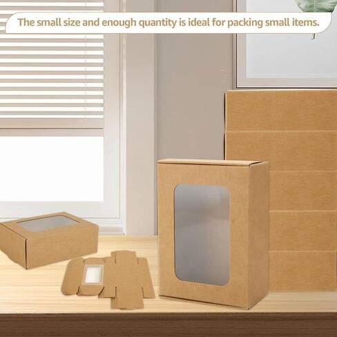 YAYODS 100 Pack Soap Boxes for Homemade 3.33" x 2.35" x 1.18" Small Soap Boxes Packaging Kraft Soap Box with Window Mini Kraft Paper Gift Boxes for Homemade Soap, Bakery, Candy, Cookies in Saudi Arabia