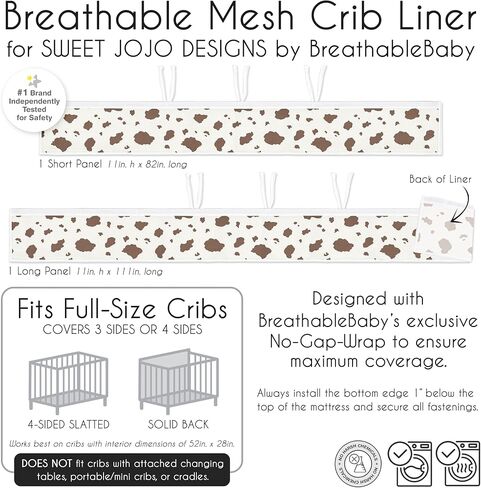 Sweet JoJo Designs + BreathableBaby Brown Western Cow Print Boy Girl Gender Neutral Breathable Mesh Crib Liner Baby Infant Southern Charm Country South Wild West Steer Animal Chocolate in Saudi Arabia