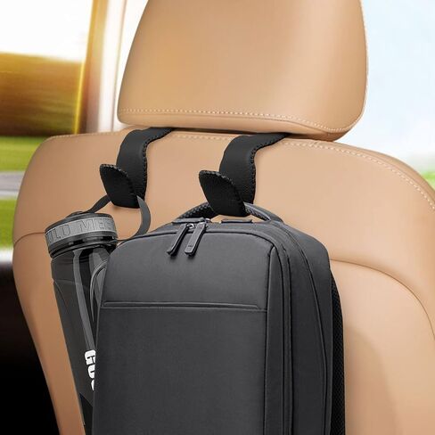 Car Purse Hook Leather Car Headrest Hook, 2 Packs Auto Back Seat Hangers Rear Headrest Hook for Purse, Bag, Handbag, Grocery (Black) in Saudi Arabia