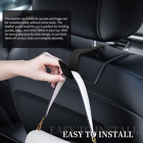Car Purse Hook Leather Car Headrest Hook, 2 Packs Auto Back Seat Hangers Rear Headrest Hook for Purse, Bag, Handbag, Grocery (Black) in Saudi Arabia